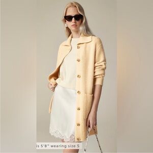 J.Crew Long Ribbed Cardigan Cream Ivory Size XS Wool Blend Pockets Ribbed Chunky